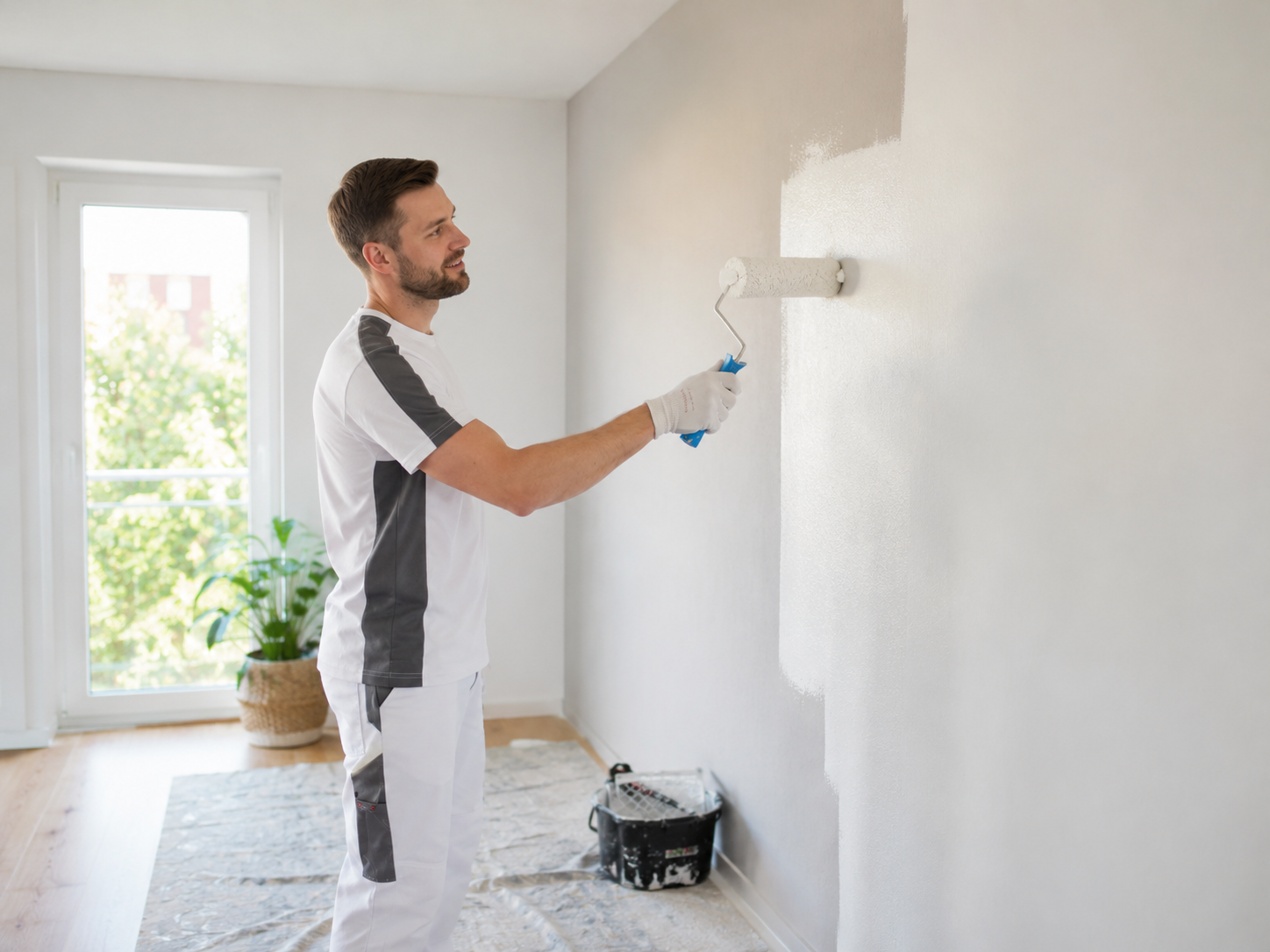 Frisch gestrichene Wand in modernem Raum